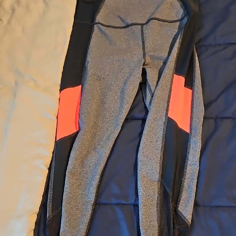 Strong By Zumba Fitness Charcoal and Black Leggings with Orange Highlights